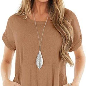 T-Shirt Ruffle Swing Dress with Pockets - Khaki